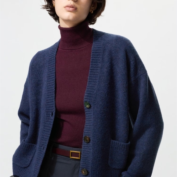 Uniqlo cardigan ribbed sweater Navy  Blue Button Down - Picture 8 of 16